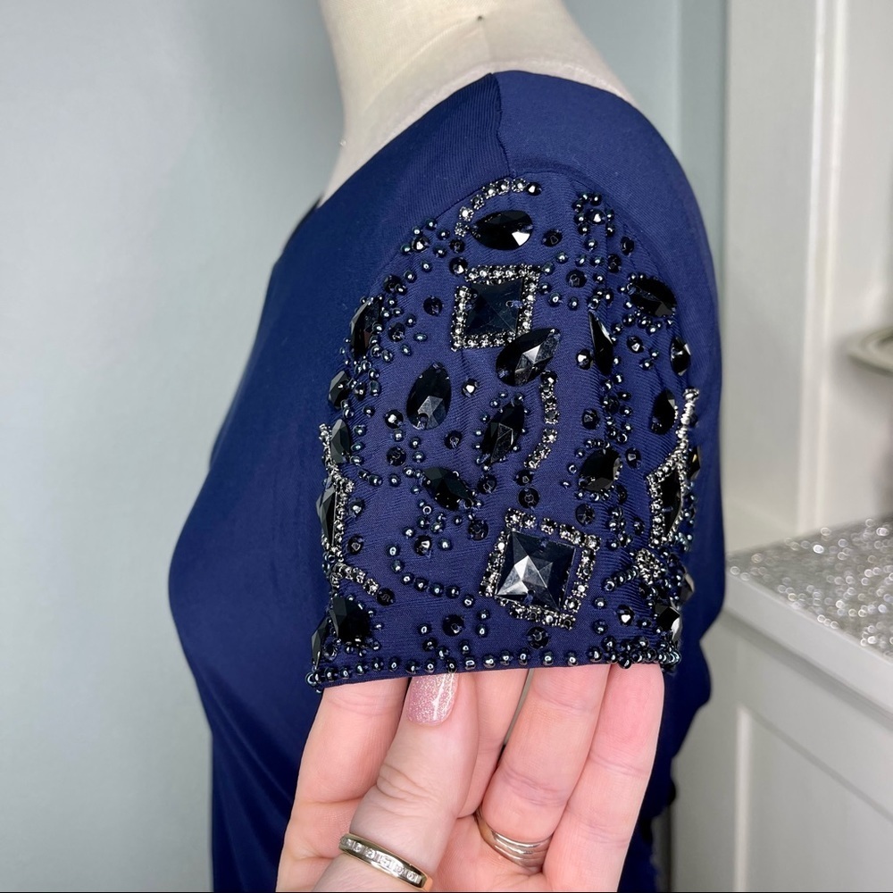 Eliza J Ruched Sheath Dress Formal Party Navy Blue 12 Large - Picture 5 of 10
